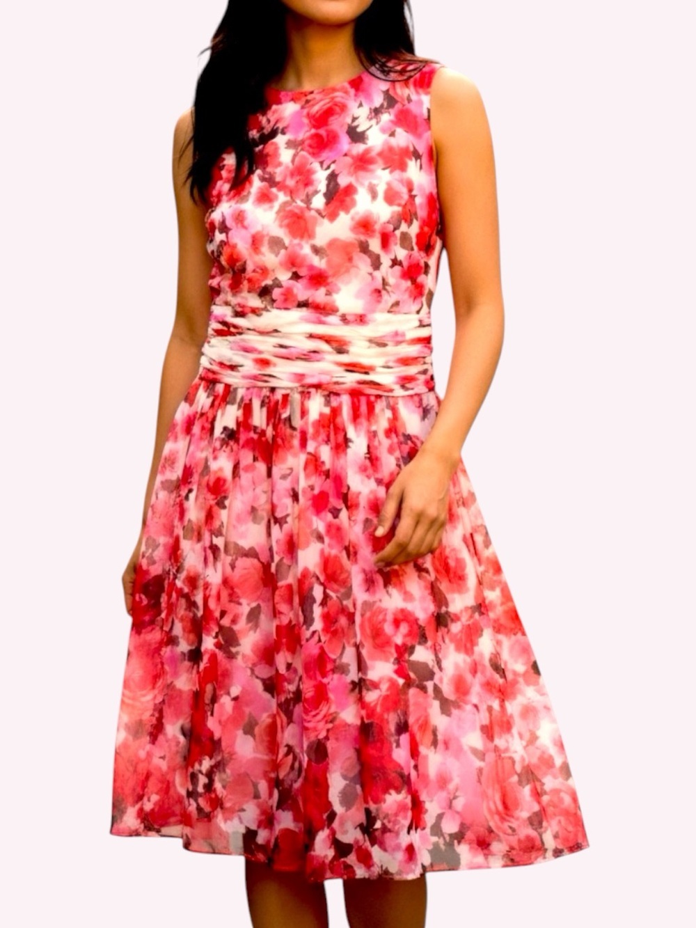 LAUREN Ralph Lauren Vibrant Floral Ruched Sleeveless Midi Dress Women’s Size 4